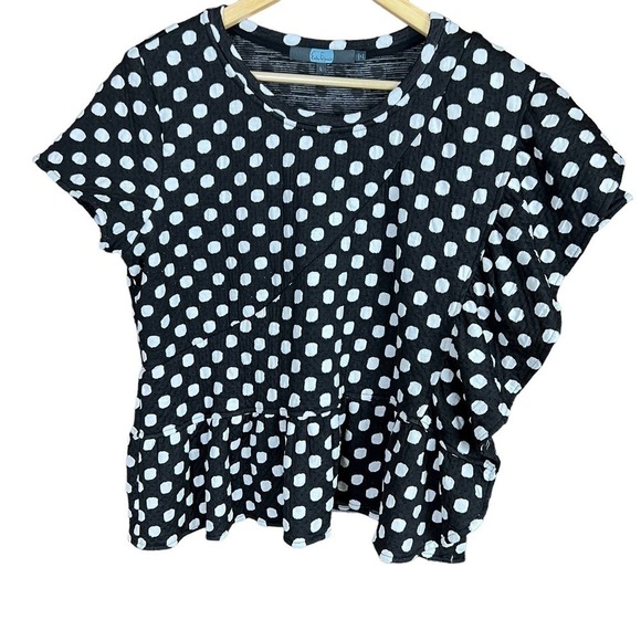 Anthropologie Eva Franco Polka Dot Black/White Quilted Asymmetrical Top Retro L - Picture 2 of 7